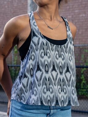 Guess Black and Gray Ikat Layered Racerback Tank